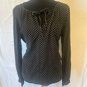 GAP Star Print Tie Neck Blouse Black & White Long Sleeve Top Medium
